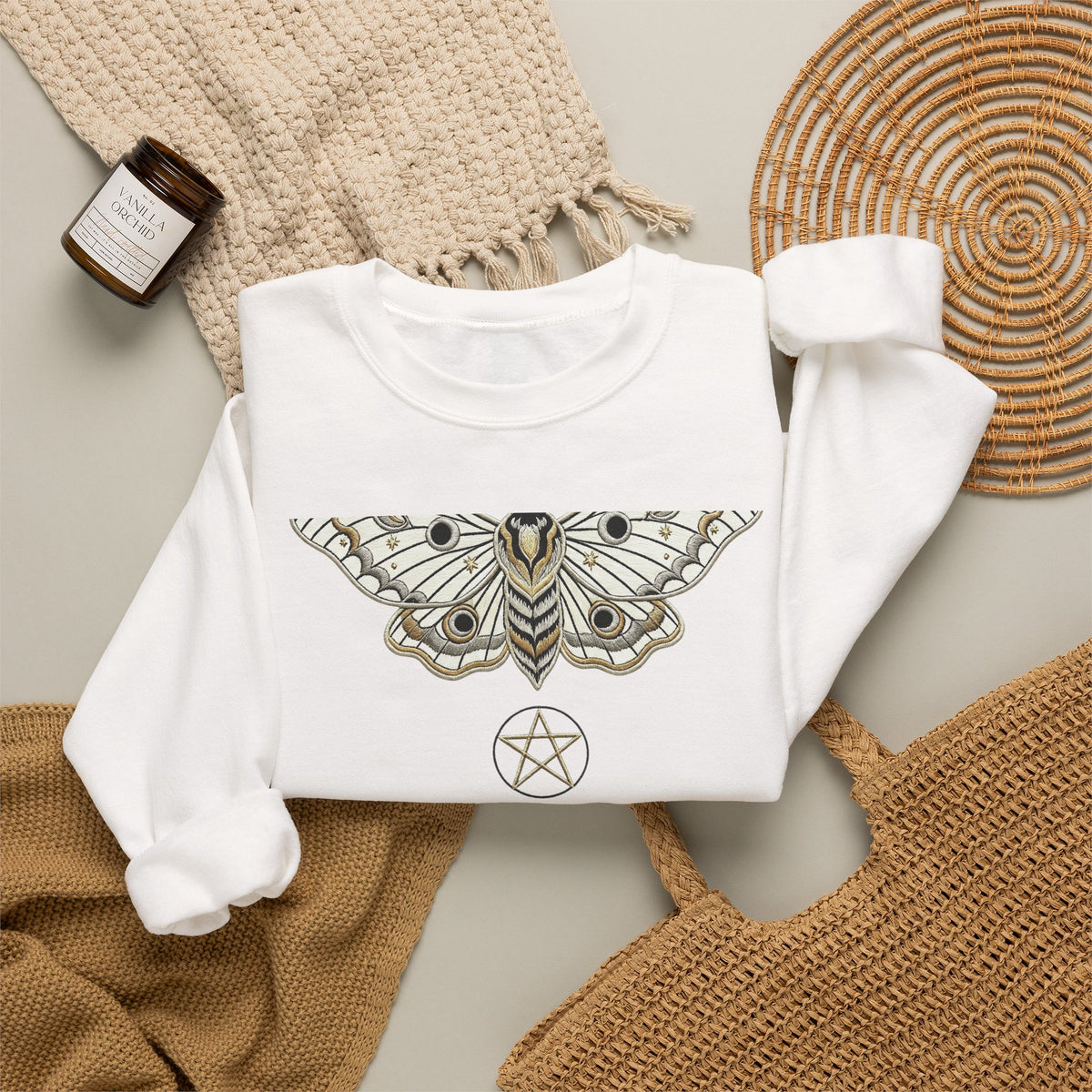 Moth Pentagram Sweatshirt — Mystic Moon Moth Graphic Crewneck