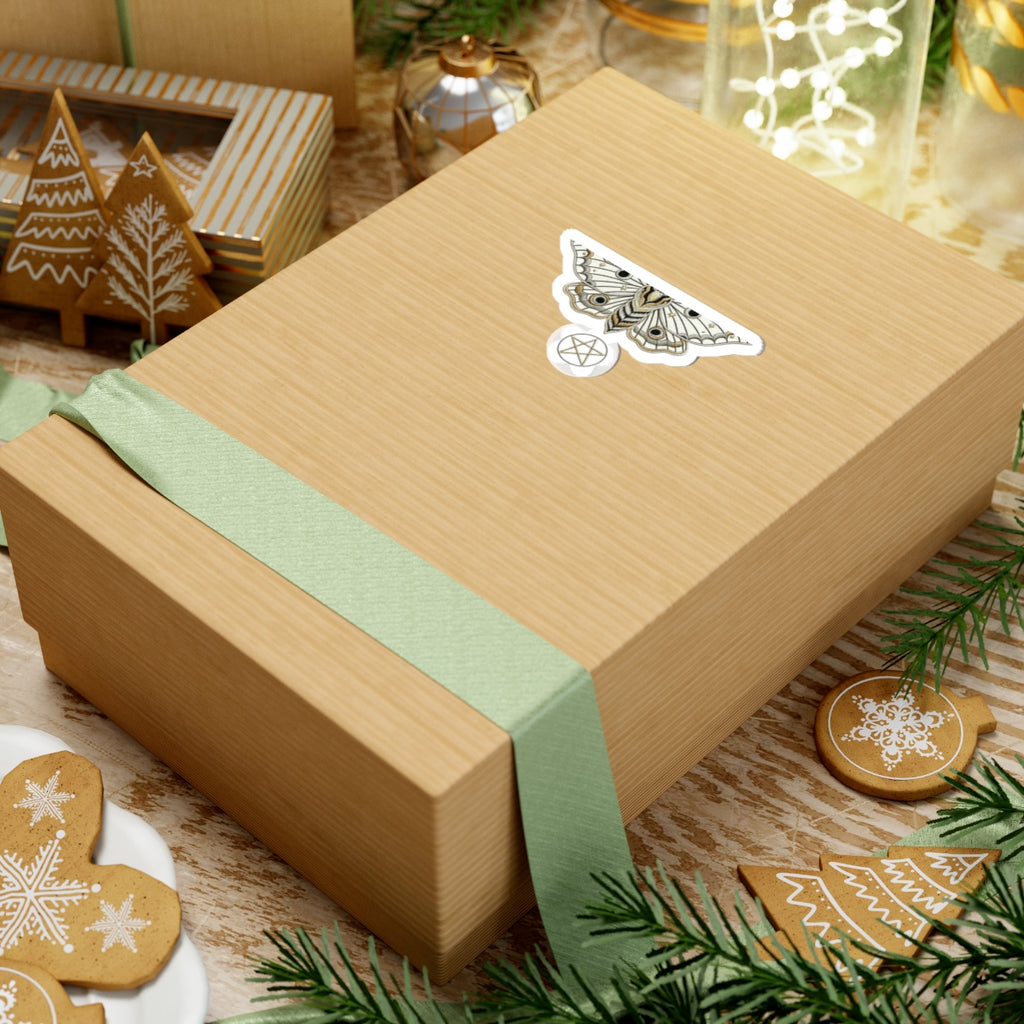 Mystic Moon Moth Kiss-Cut Sticker Pack — Gold Pentagram Laptop Decal