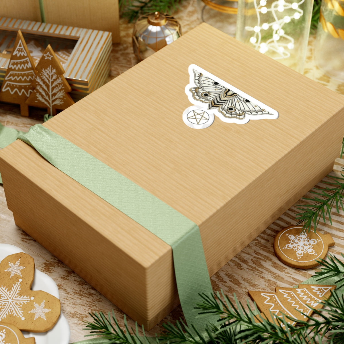 Mystic Moon Moth Kiss-Cut Sticker Pack — Gold Pentagram Laptop Decal