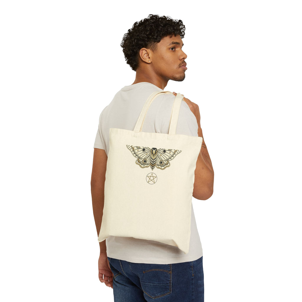 Moth and Pentagram Gothic Canvas Tote Bag