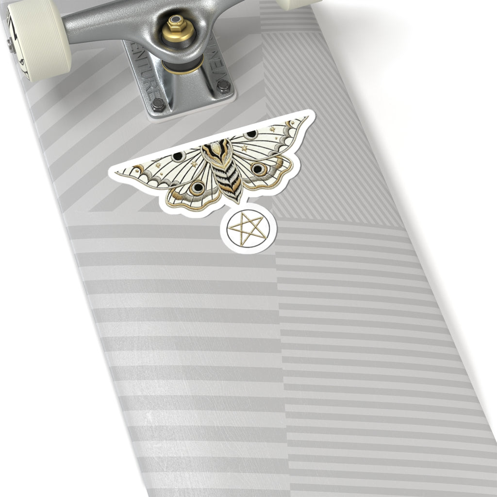Mystic Moon Moth Kiss-Cut Sticker Pack — Gold Pentagram Laptop Decal