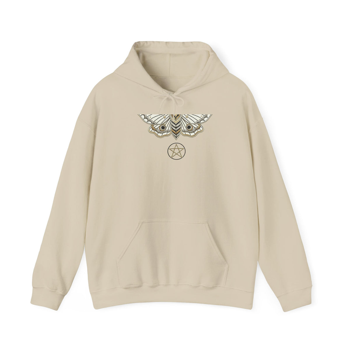 Mystic Moth Hoodie — Sacred Pentacle Chest Design