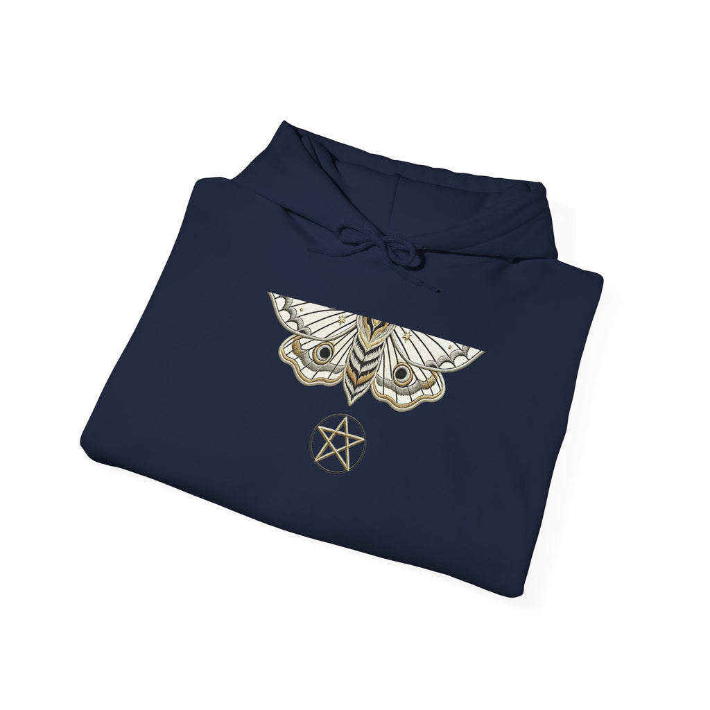 Mystic Moth Hoodie — Sacred Pentacle Chest Design
