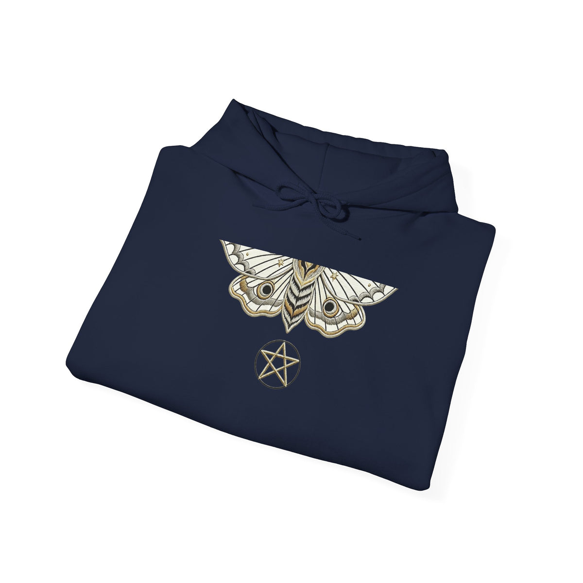Mystic Moth Hoodie — Sacred Pentacle Chest Design