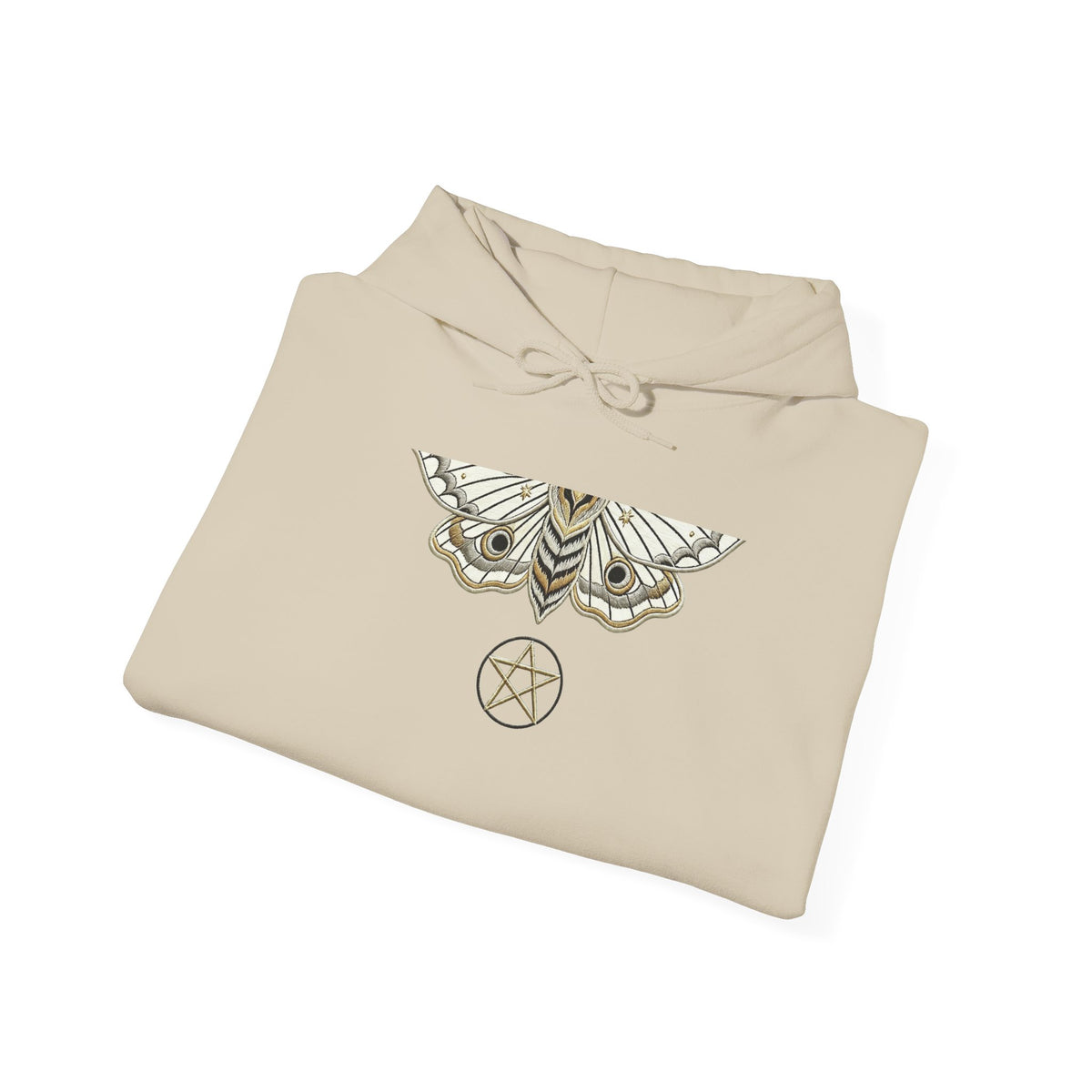 Mystic Moth Hoodie — Sacred Pentacle Chest Design