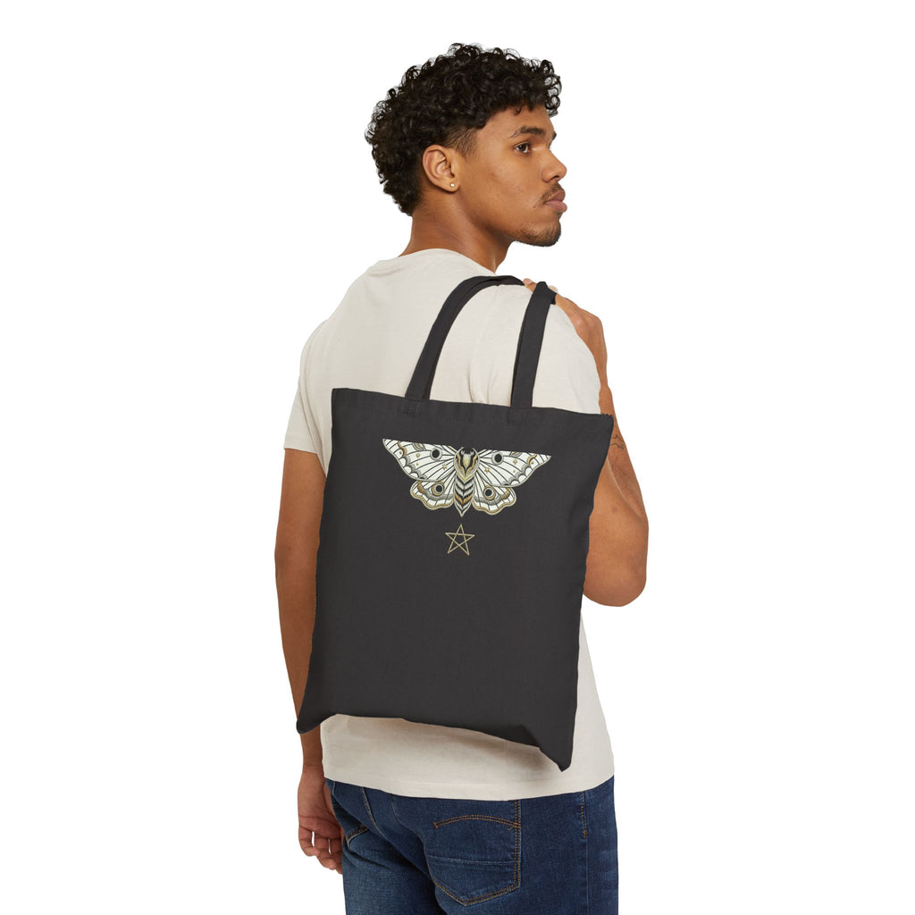 Moth and Pentagram Gothic Canvas Tote Bag
