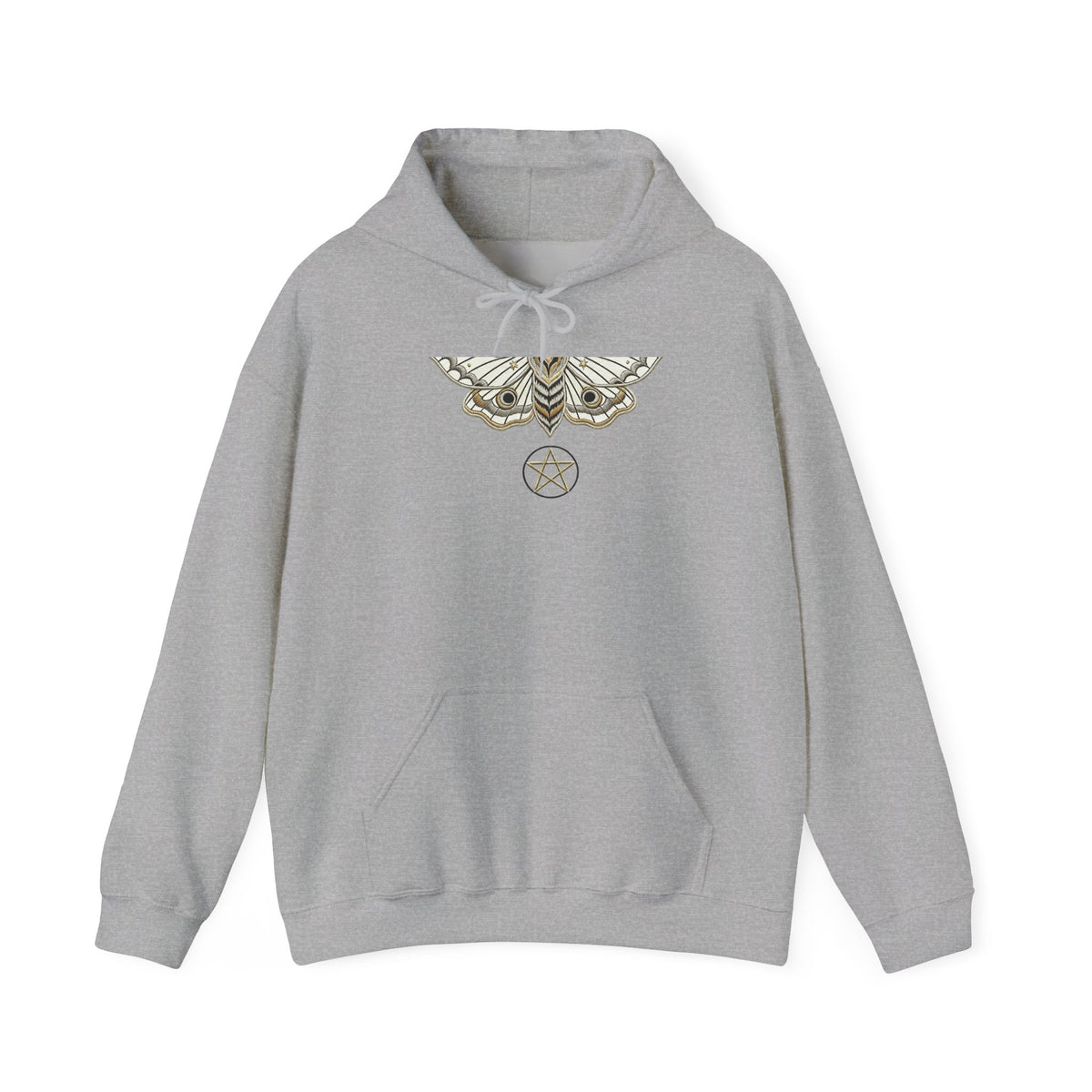 Mystic Moth Hoodie — Sacred Pentacle Chest Design
