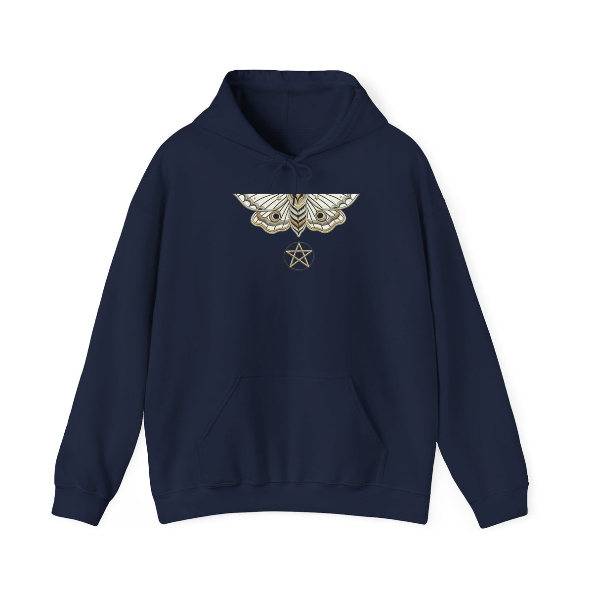 Mystic Moth Hoodie — Sacred Pentacle Chest Design