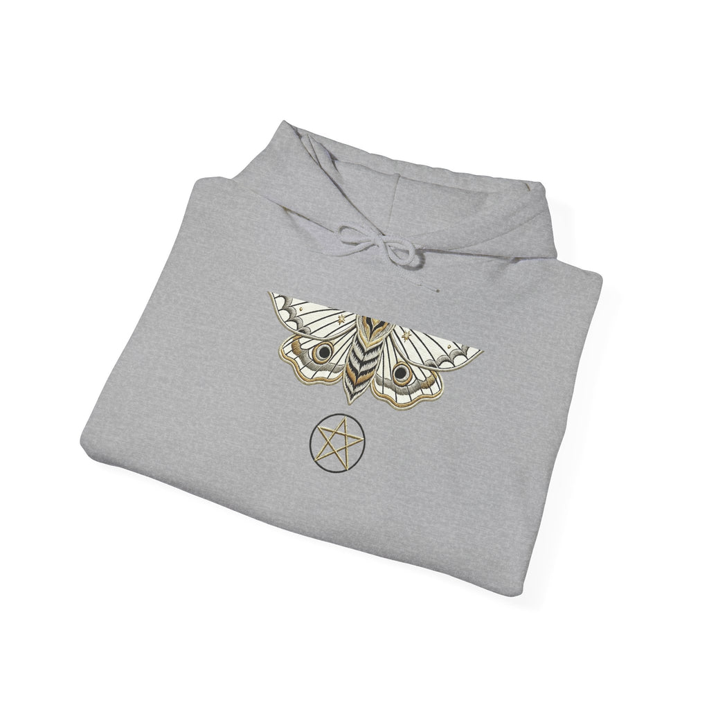 Mystic Moth Hoodie — Sacred Pentacle Chest Design