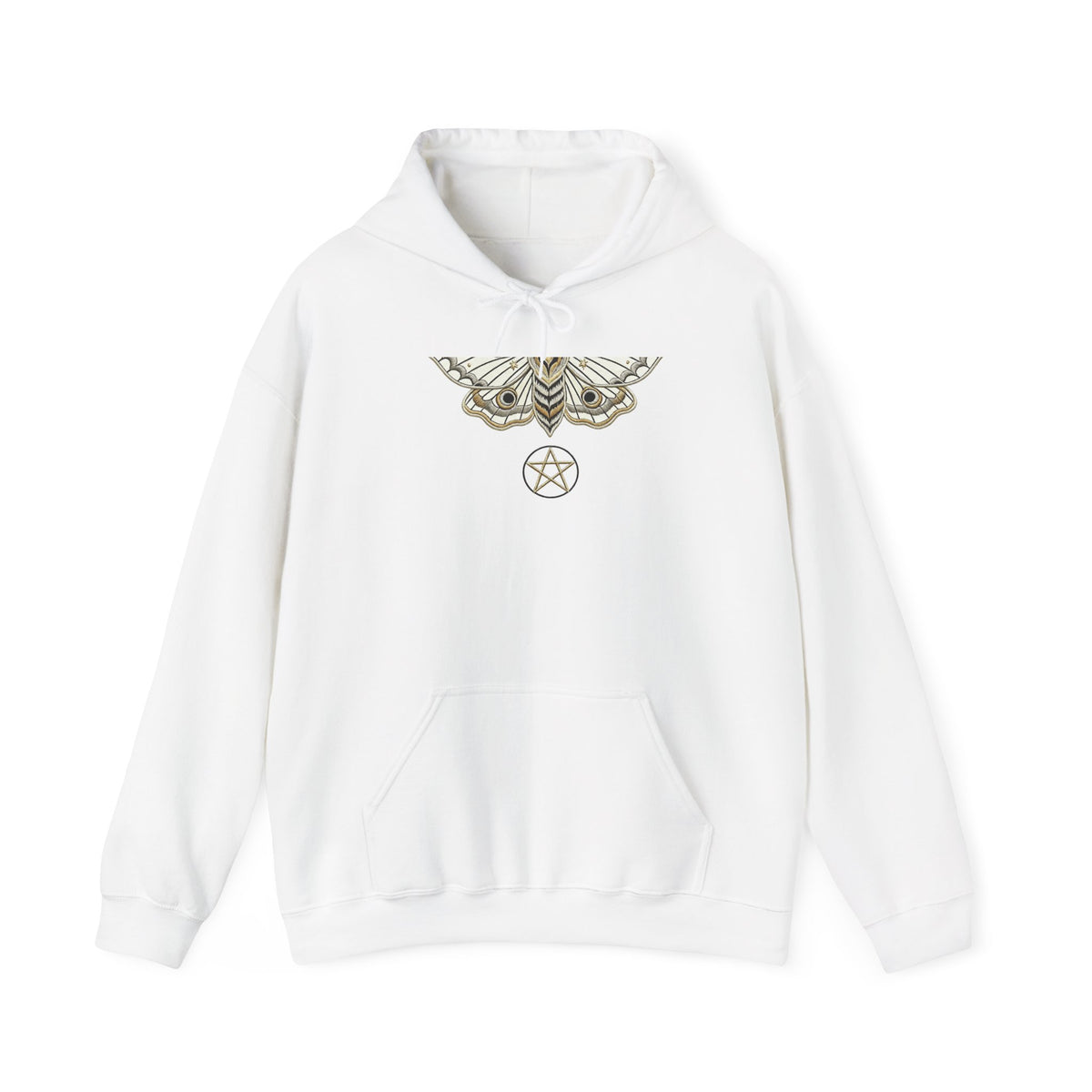 Mystic Moth Hoodie — Sacred Pentacle Chest Design