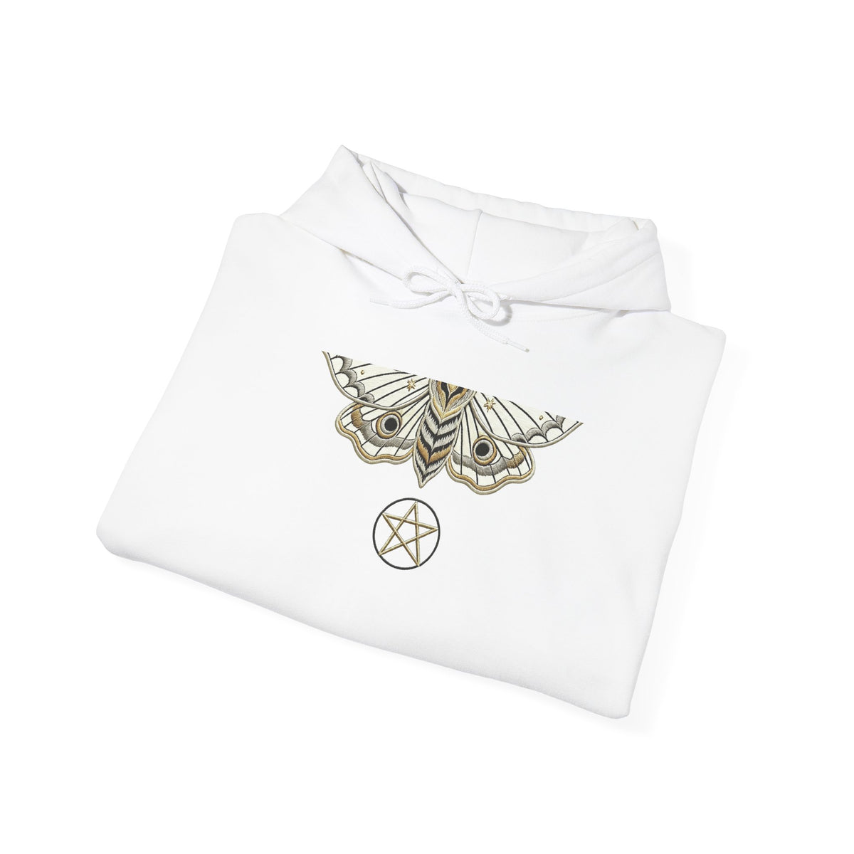 Mystic Moth Hoodie — Sacred Pentacle Chest Design
